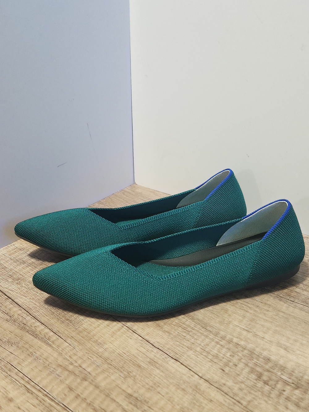 Rothy's The Point II Dark Emerald Knit Pointed Toe Flats Shoes Womens 8 Slip-on